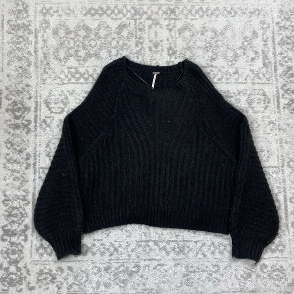 Free People Carter Pullover Black Balloon Sleeve Oversized Sweater Size Small - Picture 1 of 7